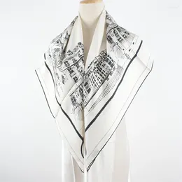 Scarves 90 Silk Scarf Neckerchief Classic Black White Printed Womens Fashion Wraps Shawl