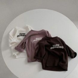Sets 2022 Fashion Letter Print Kids T Shirt Baby Cute Good Morning Tops Boys Girls Long Sleeve T Shirt Pullover Casual Children Tee