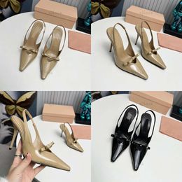 Designer Miui Color Patchwork Sandals Come Dress Shoes Elastic Scarf Outside Elegant High Heels Wedding Fashionable Comfortableh