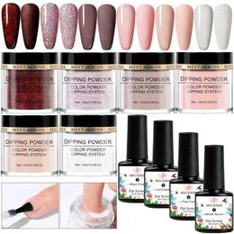 Nail Glitter MEET ACROSS 5g/10g Dipping Powder Set Red Nude Pink Natural Dry System Kits DIY Art Decoration