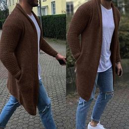 Men's Sweaters Men Cardigan Solid Colour Open Front Knit Sweater Loose Pocket Coat Fashion Winter Long Clothing