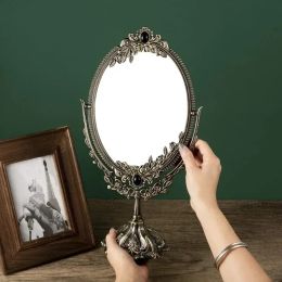Mirrors Vintage Makeup Mirror Tabletop Oval Cosmtic Mirror Metal Retro Vanity Mirror for Dressing Bedroom LivingRoom Dresser Decoration