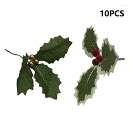 Decorative Flowers 10 Pcs Simulated Christmas Large Leaf Artificial Green Three-Branch 12cm Bouquets Centrepieces Cake Decorations