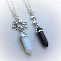 Pendant Necklaces Personalised And Fashionable Two-piece Sun Moon Natural Stone Crystal Hexagonal Column Couple A Valentine's Day