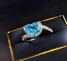 Heart cut Lab Aquamarine cz Ring 925 sterling silver Engagement Wedding band Rings for Women men Party Jewelry4784633