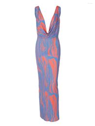 Casual Dresses Sleeveless Dress Fashion Women 2024 Autumn Sexy Backless Slim Fit Print