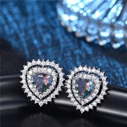 Stud Earrings Luxury Dubai Jewellery Heart Zircon Earings For Women Love Party Pink Earring Black Shine Accessories Colourful