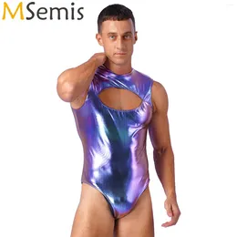 Women's Swimwear Mens Swimsuit Metallic Front Cutout Bodysuit One Piece Swimming Costume Invisible Zipper Back Leotard Pool Party