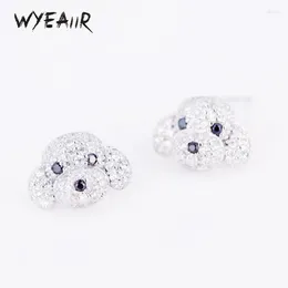 Stud Earrings WYEAIIR 925 Sterling Silver Shiny Cool Zircon Puppy Cute Dog Fine Jewellery Luxury Female