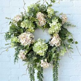 Faux Floral Greenery 19.69 Artificial Flower Ring Front Door Decoration 50cm Embroidered Flower Ring and Green Leaf Summer Flower Ring for Wall Use T240422