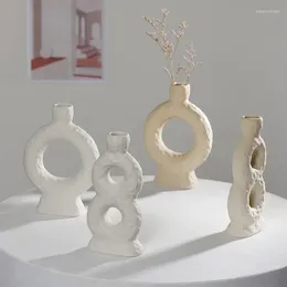 Vases INS Nordic Creative Letters Digital Vase White Ceramics Living Room Drawn Paste Water Press Cafe Office Decoration Home Decor