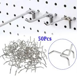 Rails 50Pcs Carbon Steel Pegboard Hooks 3.3mm Wirewrap Board Silver Hole Plate Garage Work Shop Storage Display Hanging Tool