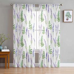 Curtain Lavender Texture Plants Sheer Curtains For Bedroom Living Room Voile Window Kids Tulle