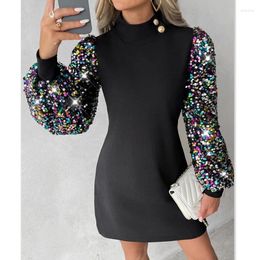 Casual Dresses Women's Fashionable Round Neck Sequin Long Sleeved Buttocks Wrapped Slim Fitting Vestido Sexy And Fashion Mini