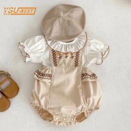 Sets Summer Newborn Baby Girls Sleeveless Pure Colour Tshirt + Rompers Suit Infant Clothing Suit Baby Girls Children Clothes Suit