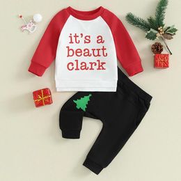 Clothing Sets Baby Boy Christmas 2 Piece Outfits Letter Print Long Sleeve Sweatshirt And Elastic Pants For Toddler Fall Clothes