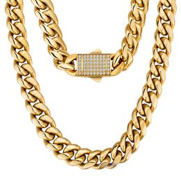 Krkc 18k Real Solid Gold Plated Miami Cuban Link Chain Iced Out Cz Clasp Pure Filled Necklace for Men Women