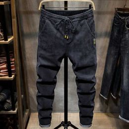 Herren Jeans Frühling Herbst 2022 Neue Kordelstring Elastic Taille Denim Jeans Herren schlanke Füße Hosen koreanische Mode Casual Hosen Harem Baggy Jeans 240423