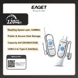 Drives EAGET FU68 Fingerprint Encryption USB Flash Drive 32G 64G 128G 256G TypeC USB 3.2 Data Encryption Stick,USB Memory Storage Disk