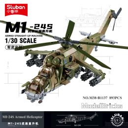 Blocks 893PCS MI24S Helicopter Fighter Building Blocks WW2 Military Army Weapon Creative Soldier Bricks Toys Long 50CM mi24