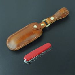 Tools Genuine Leather Knife Scabbard Tactical Tools Case Leather Cover for 91mm Army Folding Pocket Knife