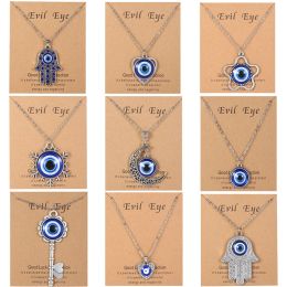 Necklaces Silver Plated Lucky Blue Evil Eye Pendant Necklace For Women Men Fashion Charm Heart Moon Flower Palm Necklaces Jewellery Gifts