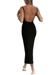 Casual Dresses WZTYYDS Sexy Dress For Women Summer Spaghetti Strap Backless Bodycon Es Sleeveless Cut Out Long (B-White L)
