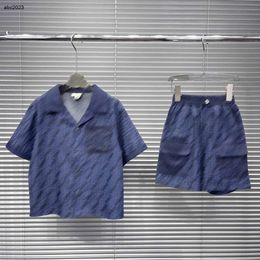 Classics kids designer clothes Summer boys shirt set baby tracksuits Size 100-160 CM Gradient blue pattern design shirt and shorts 24April