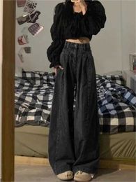 Dżinsy damskie houzhou y2k szerokie dżinsy kobiety w lupgy vintage koreańskie spodnie modowe harajuku duże przyczynowe spodnie dżinsowe estetyka streetwearu 240423