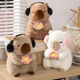 Plush Dolls Cute Capybara Plush Toy Stuffed Animals Capybara Hold Lotus Flower White-face Monkey Soft Doll Kids Toys Birthday Christmas GiftL2404