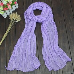 Pleated Scarf Women Luxury Candy Colour Cute Polyester Children Scarfs Thin Soft Hijabs For Woman Headband Scarves Wholesale 240417