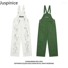 Men's Jeans Autumn Hip-hop Splash-ink Graffiti Printed Denim Suspenders High Street Loose Casual Straight Overalls Male Clothes