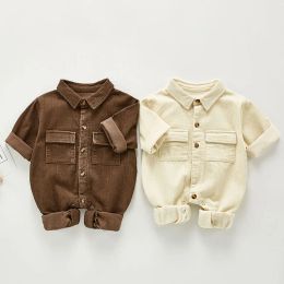 One-Pieces New Newborn Boys Girls Corduroy Jumpsuits Clothes Spring Autumn Baby Boys Girls Rompers Long Sleeve Children Rompers 03Yrs