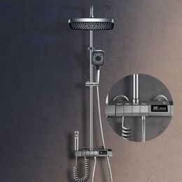 Bathroom Shower Sets Digital Display Shower System Bathroom Thermostatic Shower Set Bathtub Wall Mount Rainfall Bath Hot Cold Faucet Set T240422