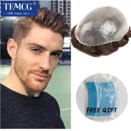 Toupees Toupees Male Hair Prosthesis 0.08mm Knotless Pu Toupee Men 7.5inch Durable For Men 100% Human Hair System Unit Capillary Prosthes