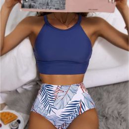 Women's Sexy Bikini Swimsuit New Solid Color Printed Split High Waist Covering Belly Hot Spring Swimsuit Y05 2024 0424-6