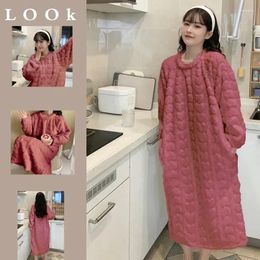 Women's Sleepwear Jacquard Winter Plus Dress Nightdress Solid Fancy Night Size Colour 2024 Nightgowns Warm Flannel Long Women