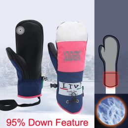 Gloves Down Feather Thermal Snowboard Ski Gloves Waterproof Winter Warm Snow Mittens Men Women Skiing Snowmobile Reflective Touch Phone
