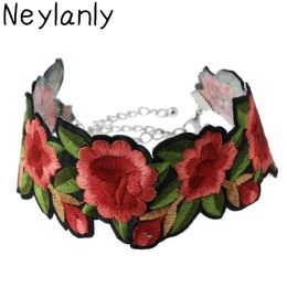 Necklaces 2020 New Handmade Embroidered Floral Statement Choker Necklace Sexy Boho Rose Flower Tattoo Chokers Chocker Maxi Necklaces