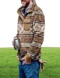 Mens Fleece Jackets Plaid Aztec Printed Quarter Zip Button Fuzzy Sherpa Pullover Sweatshirts Warm Winter Outerwears SH2201117020954