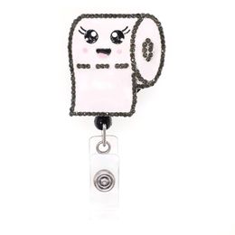 Key Rings Cute Cartoon Tissue With Rhinestone Crystal Badge Reel Nurse Doctor Id Holder Retractable For Decoration Drop Delivery Jewe Dhgc6