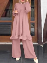 Ethnic Clothing Ramadan Eid Muslim Set Two Piece Shirt &Pants Women Suits Blouse Musulman Ensembles Moroccan Kaftan Islamic Dress Sets