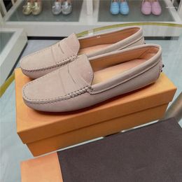 Casual Shoes 2024 Spring And Autumn Cow Suede Flat-bottomed Round Toe Comfortable Soft-bottom Peas British Style Simple Loafers