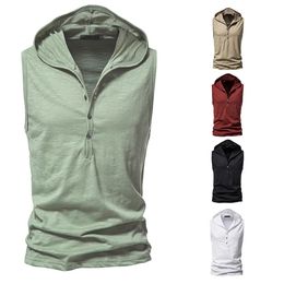 100% Cotton Men Gym Clothing Mens Causal Basic Hooded Tank Top Sleeveless Vest Sweatshirt Fitness Sportswear Tops Male 240412