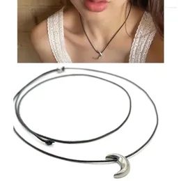 Pendant Necklaces Moon Shaped Necklace Charm Black Leather Rope Stylish Jewellery Adjustable Length