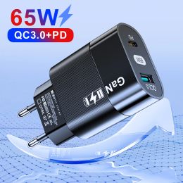 Chargers 65w GaN QC3.0+PD Charger EU/KR/US A+C Fast Charging For iPhone Huawei Xiaomi Samsung MacBook iPad Cellhone Laptop USB Adapters