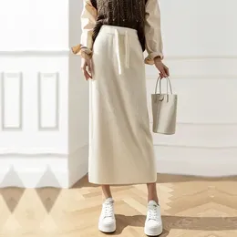 Skirts Solid Color Knitting Autumn Long Drawstring Elastic A-line High Waist Wrapper Hip Maxi Skirt Women All-match P603