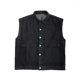 Men's Vests Men Denim Vest Coat Solid Color Waistcoat Sleeveless With Large Pockets Ripped Holes Single For Casual