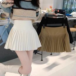 Skirts Mini Pleated Skirts for Women Vintage Thick High Waist Ins Sweet Elegant Casual Preppy Style Solid Allmatch Fashion 2022 Winter