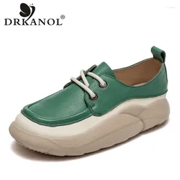 Casual Shoes DRKANOL 2024 Women Genuine Leather Mixed Colours Thick Bottom Low Top Lace-Up Sneakers Comfort Trend Platform